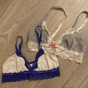 Lace Trim Bralette Set - Blue and Gray